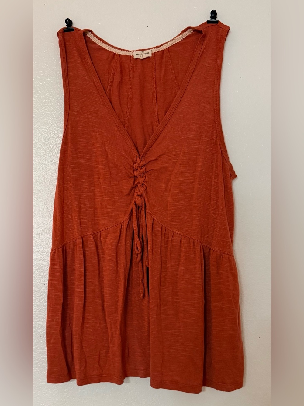 Mason & Belle Rust Ruched Drawstring Sleeveless Boho Top Size M